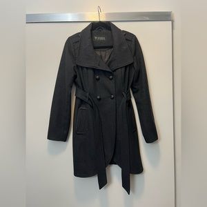 GUESS Women's Double Breasted Charcoal Pea Coat with belt, Size M